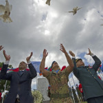 UNIFIL Head of Mission and Force Commander Major-General Luciano Portolano, Brigadier-General Franois Chahine and Deputy Head of Mission Mr. Imran Riza participating in releasing doves at the end of the ceremony held at UNIFIL Headquarters in Naqoura, south Lebanon. September 21, 2015. Photo by Pasqual Gorriz (UN)